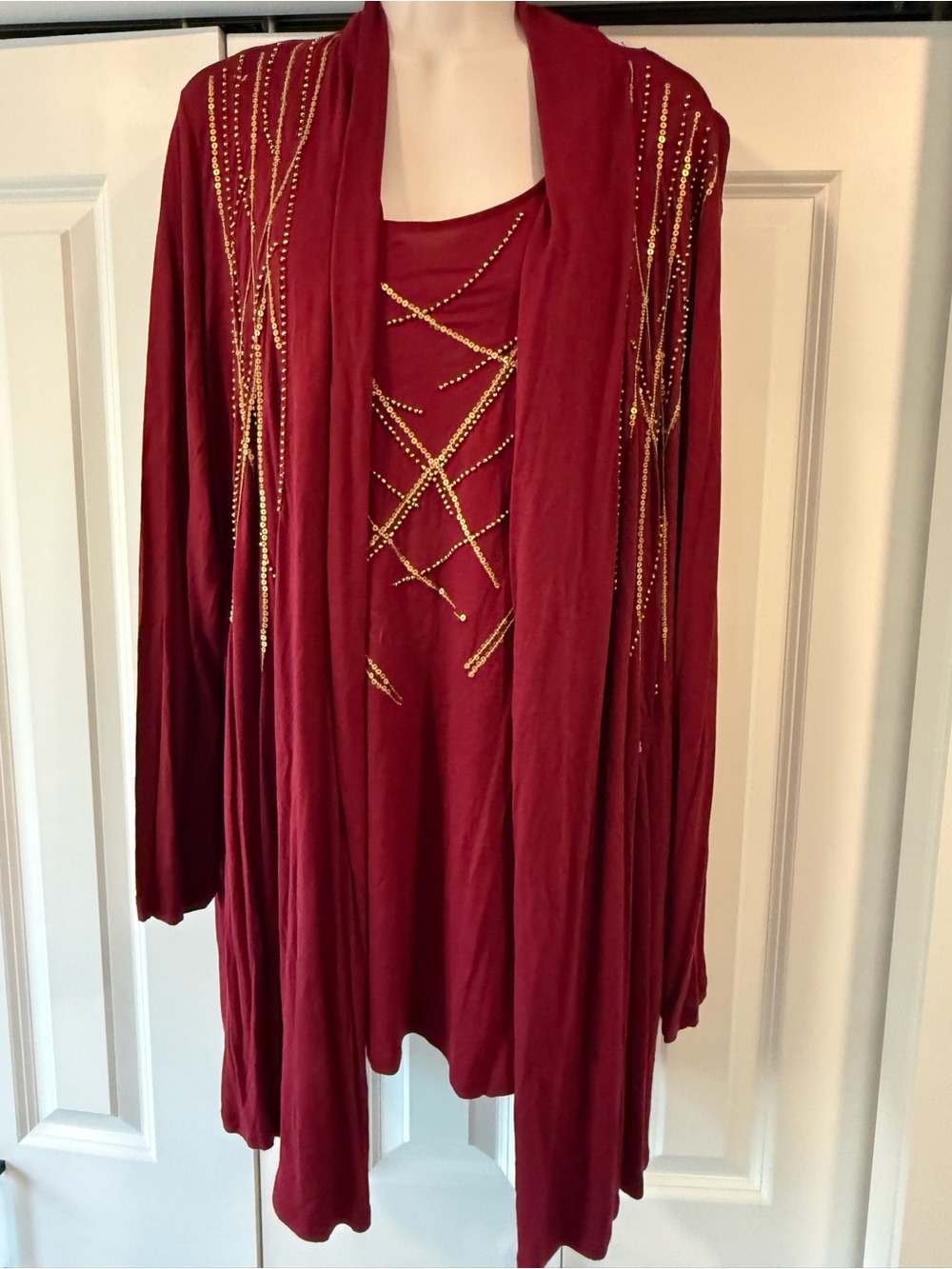 Jones New York burgundy gold cardigan tank twinset 2x